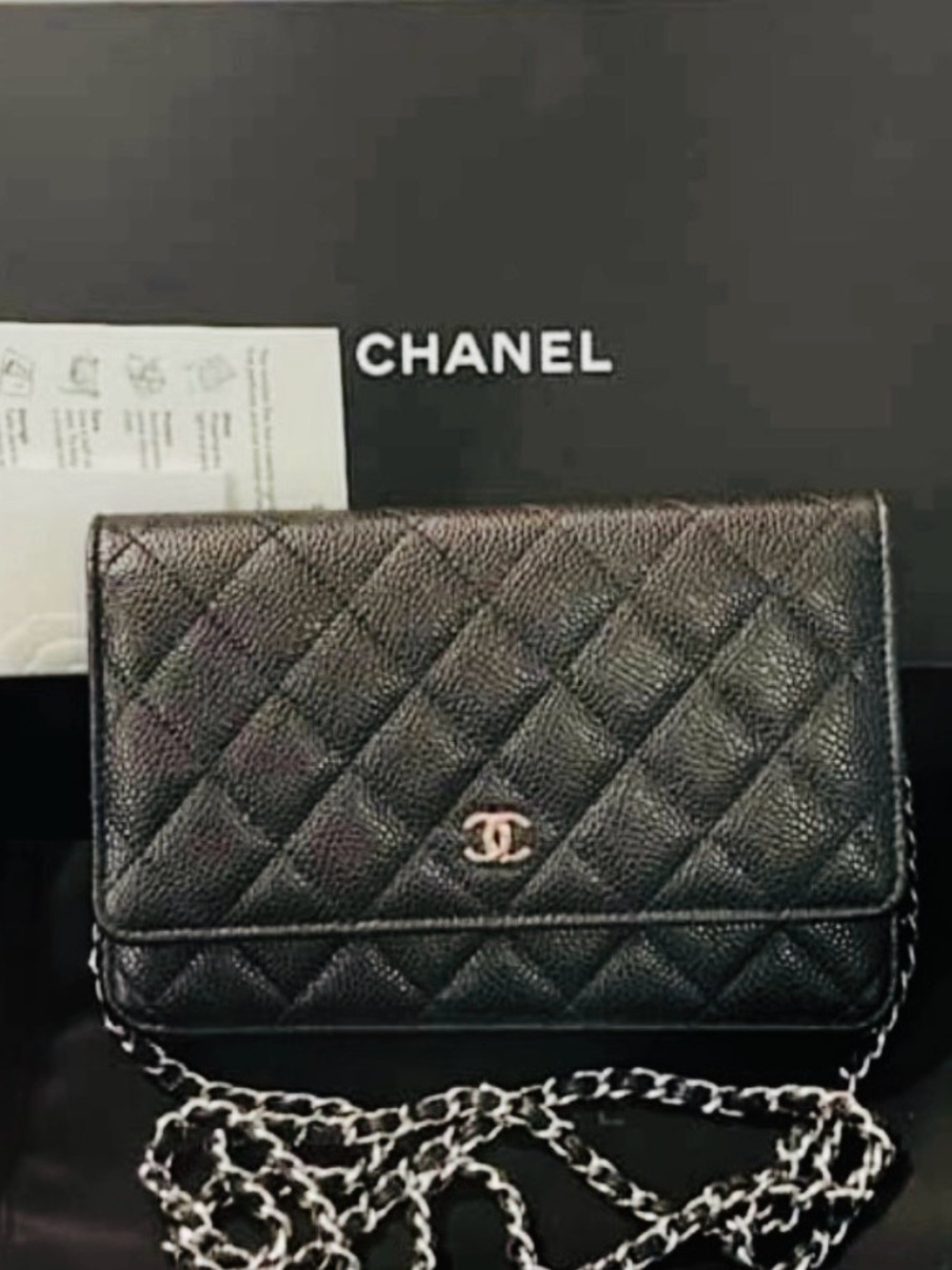 Chanel WOC, Full Set, Black Caviar Leather & Silver Hardware, Questions welcomed